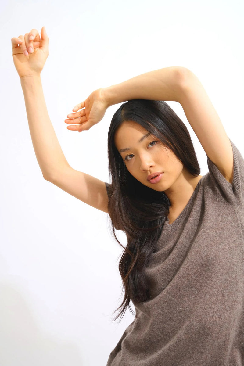 T-Shirt Col V - Kali - Marron