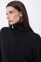 Kalon Wide High-Neck Zipped Jumper - Black - Women