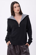 Kalon Wide High-Neck Zipped Jumper - Black - Women