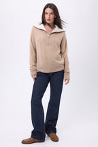 Jumper With Large Zipped High Neck Kalon - Cream Beige - Women - 100% Cashmere
