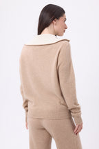 Jumper With Large Zipped High Neck Kalon - Cream Beige - Women - 100% Cashmere