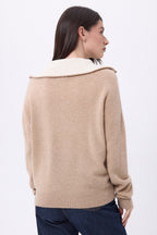 Jumper With Large Zipped High Neck Kalon - Cream Beige - Women - 100% Cashmere