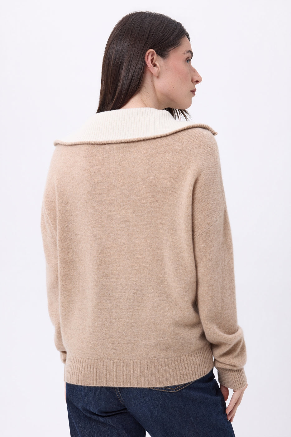 Jumper With Large Zipped High Neck Kalon - Cream Beige - Women - 100% Cashmere