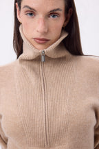 Jumper With Large Zipped High Neck Kalon - Cream Beige - Women - 100% Cashmere