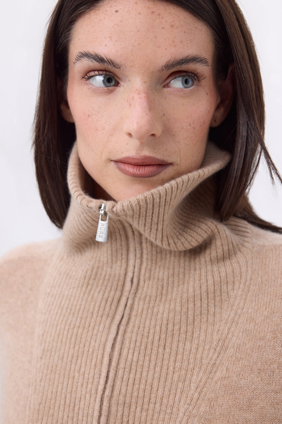 Jumper With Large Zipped High Neck Kalon - Cream Beige - Women - 100% Cashmere