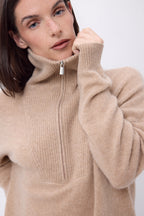 Jumper With Large Zipped High Neck Kalon - Cream Beige - Women - 100% Cashmere