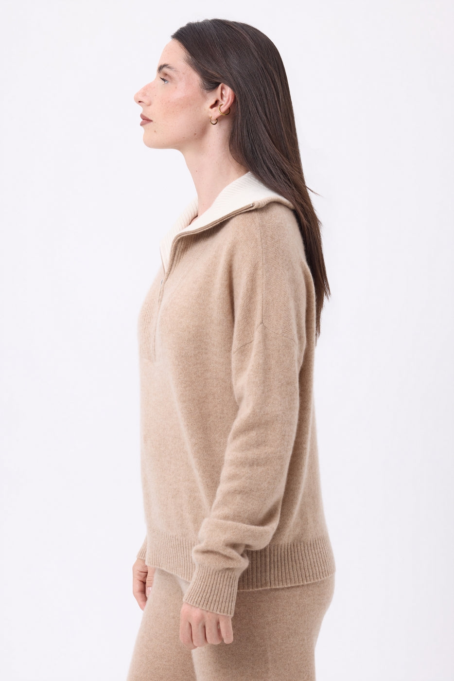 Jumper With Large Zipped High Neck Kalon - Cream Beige - Women - 100% Cashmere