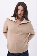 Jumper With Large Zipped High Neck Kalon - Cream Beige - Women - 100% Cashmere