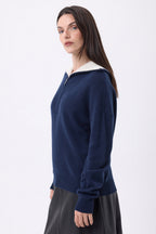 Kalon Large Zip High Collar Jumper - Navy Blue - Women