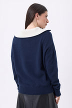 Kalon Large Zip High Collar Jumper - Navy Blue - Women