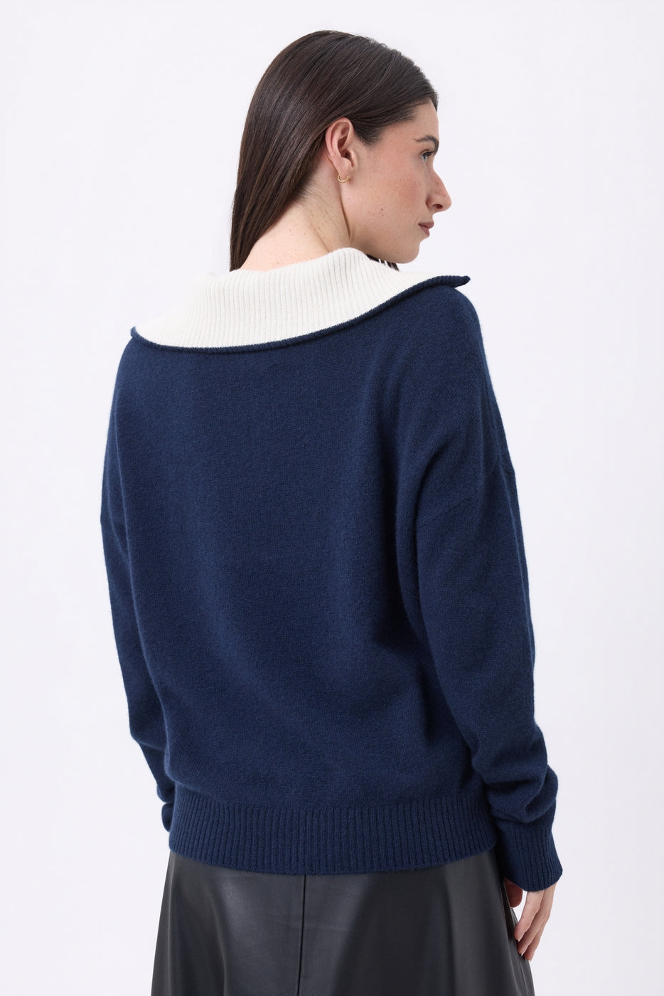 Kalon Large Zip High Collar Jumper - Navy Blue - Women