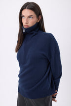 Kalon Large Zip High Collar Jumper - Navy Blue - Women