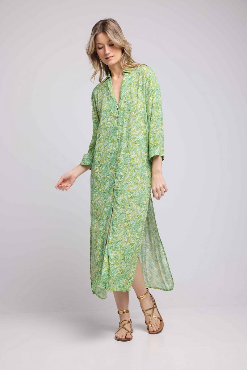 Long Sleeve Long Dress - Green