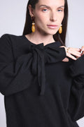 Round-Neck Jumper With Knotted Wrists Kelly - Black - Women