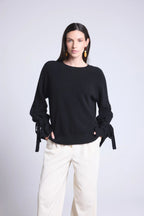 Round-Neck Jumper With Knotted Wrists Kelly - Black - Women