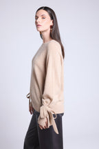 Pull Col Rond Noeud Poignets Kelly - Beige Creme - Femme