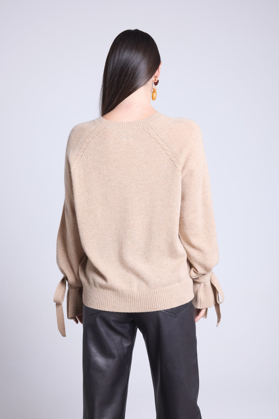 Pull Col Rond Noeud Poignets Kelly - Beige Creme - Femme