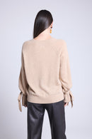 Pull Col Rond Noeud Poignets Kelly - Beige Creme - Femme