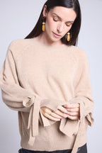 Pull Col Rond Noeud Poignets Kelly - Beige Creme - Femme