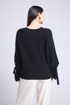 Round-Neck Jumper With Knotted Wrists Kelly - Black - Women