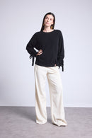 Pull Col Rond Noeud Poignets Kelly - Noir - Femme