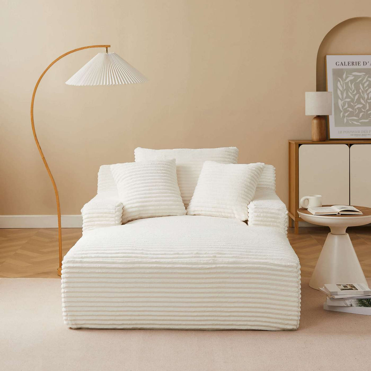 Kenedy - Divano lineare profondo fisso e compresso a 1 posto - Velluto a coste - Beige
