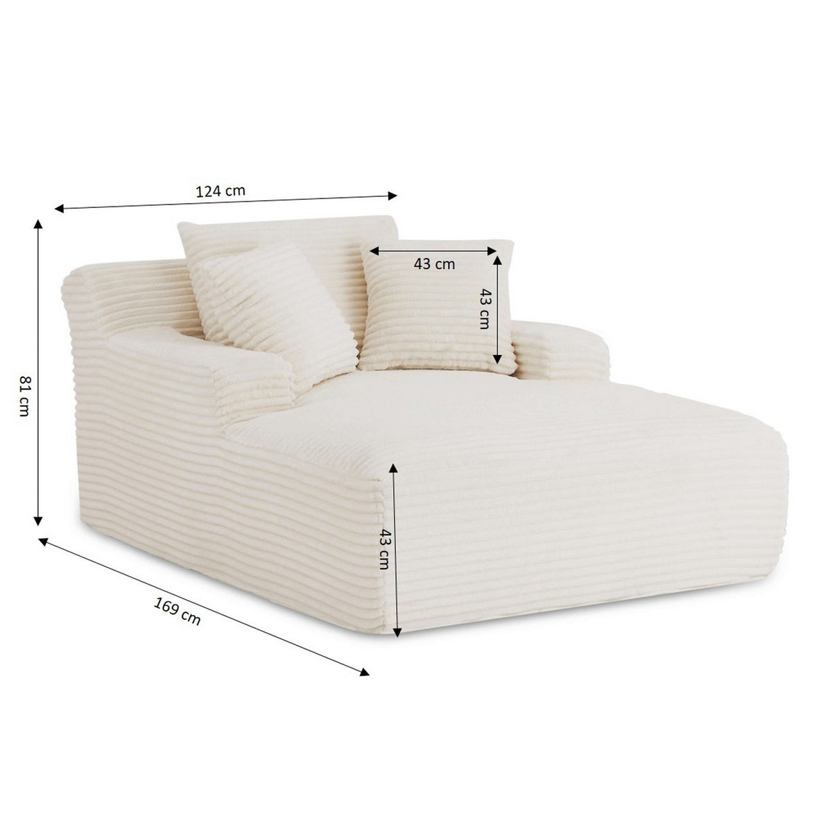 Kenedy - Divano lineare profondo fisso e compresso a 1 posto - Velluto a coste - Beige