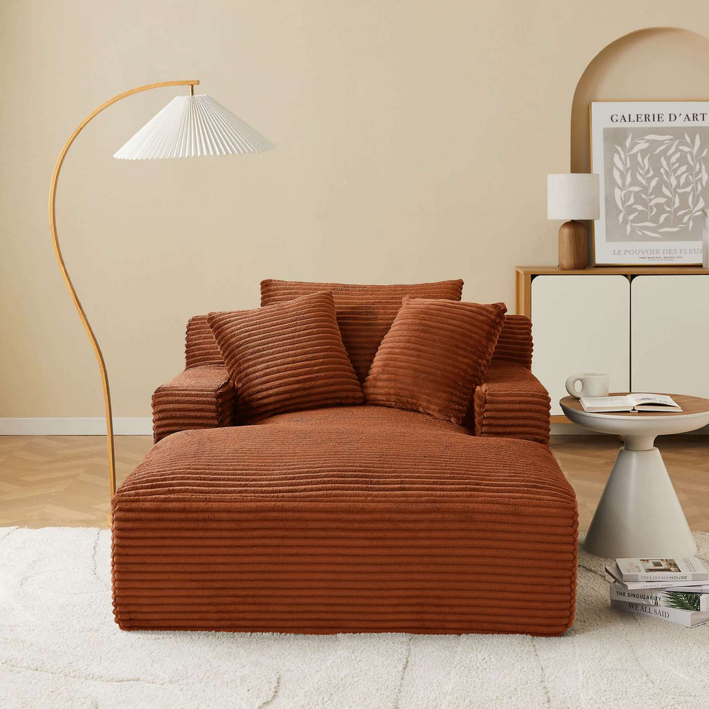 Kenedy - Divano lineare profondo, fisso e compresso a 1 posto - Velluto a coste - Terracotta