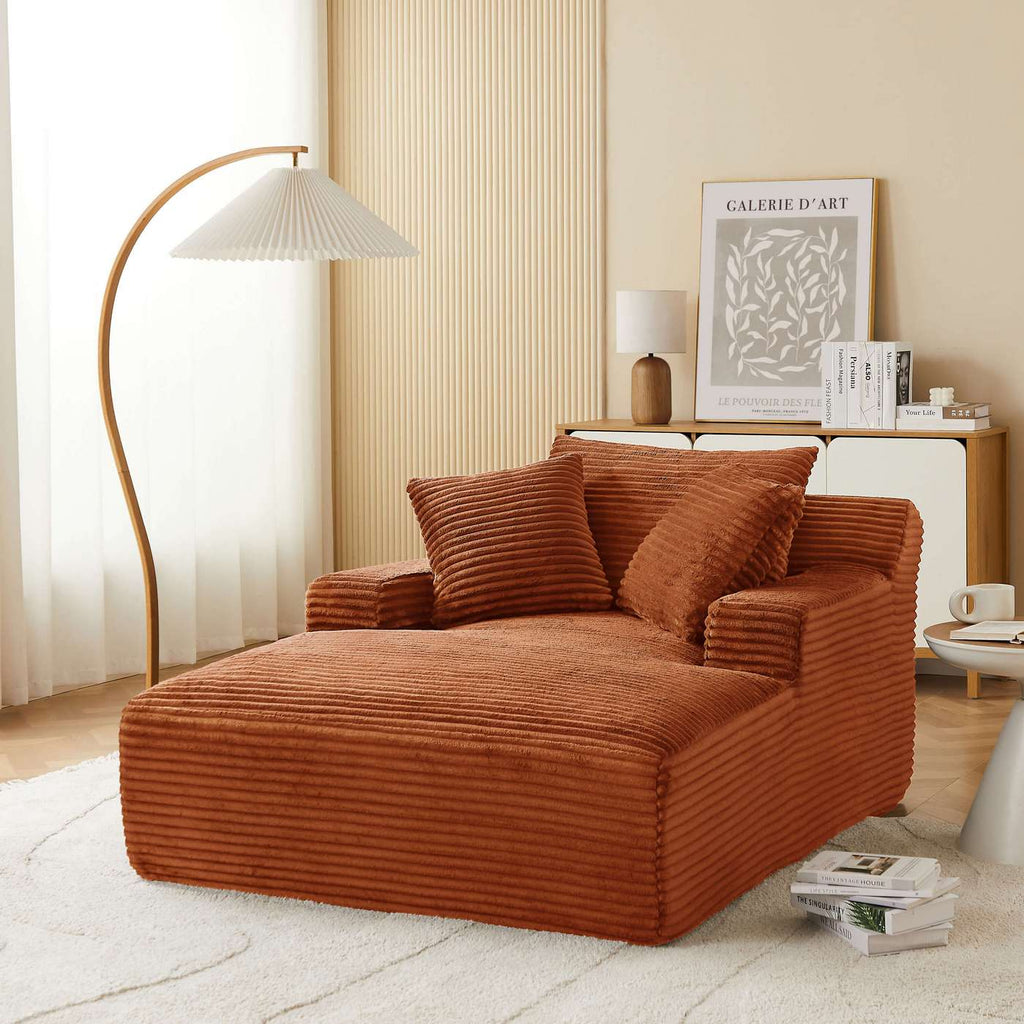 Kenedy - Divano lineare profondo, fisso e compresso a 1 posto - Velluto a coste - Terracotta