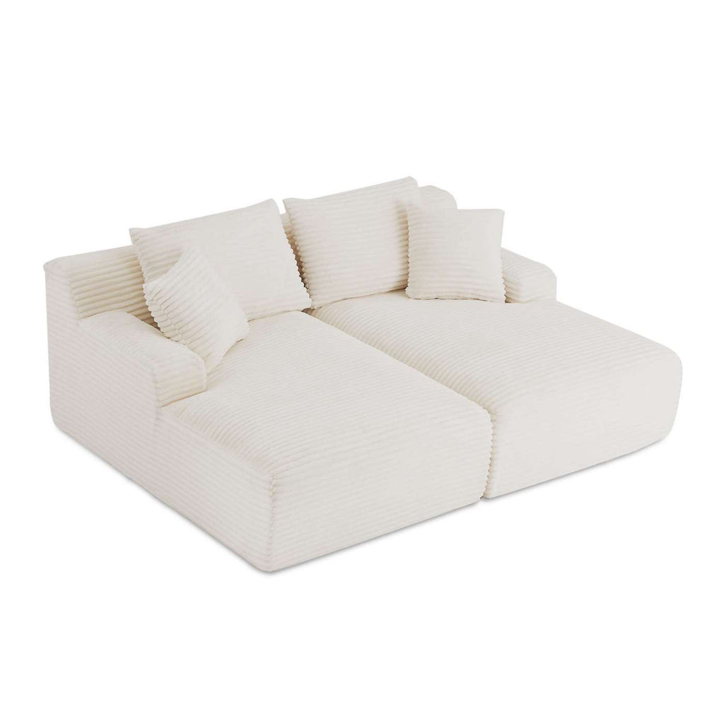 Kenedy - Divano lineare profondo, fisso e compresso, a 3 posti - Velluto a coste - Beige