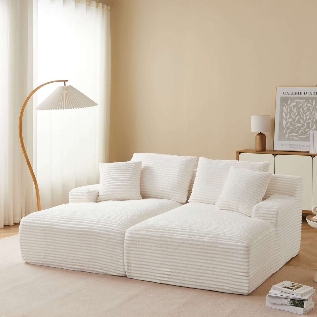 Kenedy - Divano lineare profondo, fisso e compresso, a 3 posti - Velluto a coste - Beige