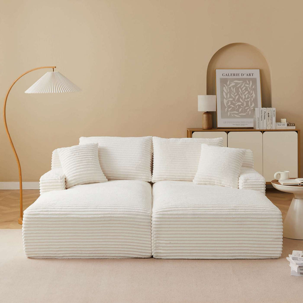 Kenedy - Divano lineare profondo, fisso e compresso, a 3 posti - Velluto a coste - Beige