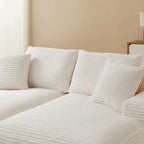 Kenedy - Divano lineare profondo, fisso e compresso, a 3 posti - Velluto a coste - Beige
