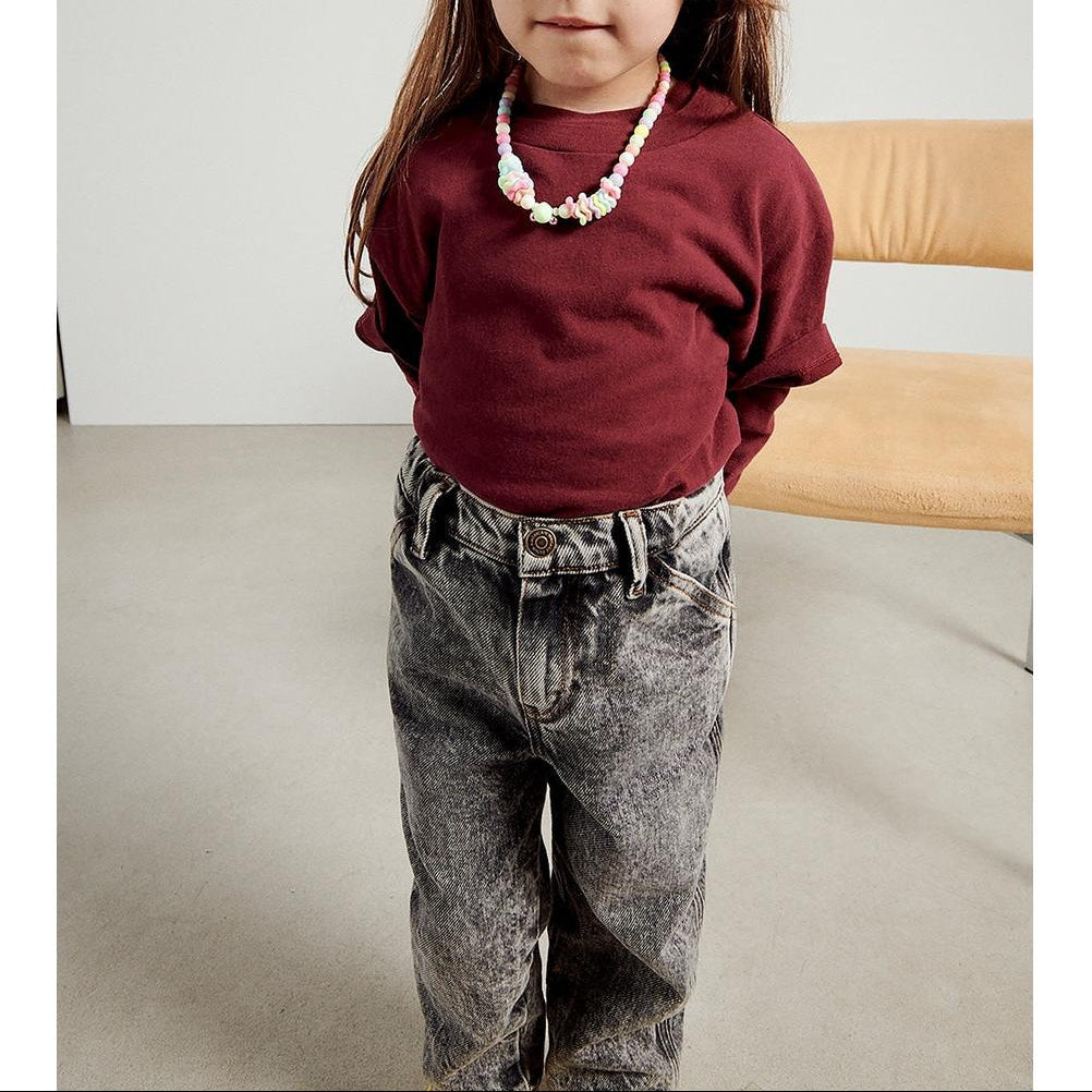 Round Neck T-Shirt - Vintage Bordeaux - Kids