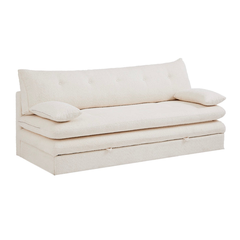 Banquette Convertible - Kiara - 3 Places - Tissu Bouclette - Beige