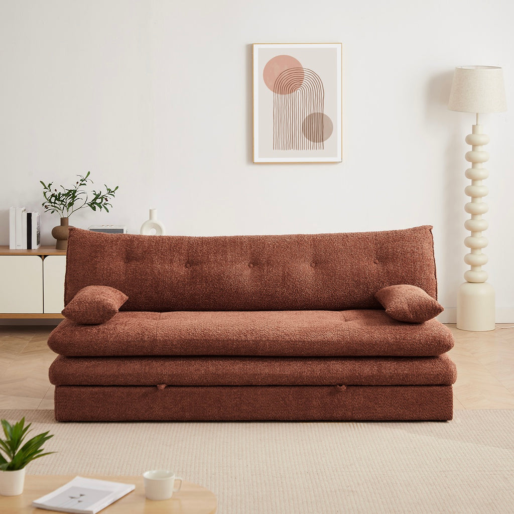 Kiara - Sofá cama de 3 plazas - Tejido bouclé terracota