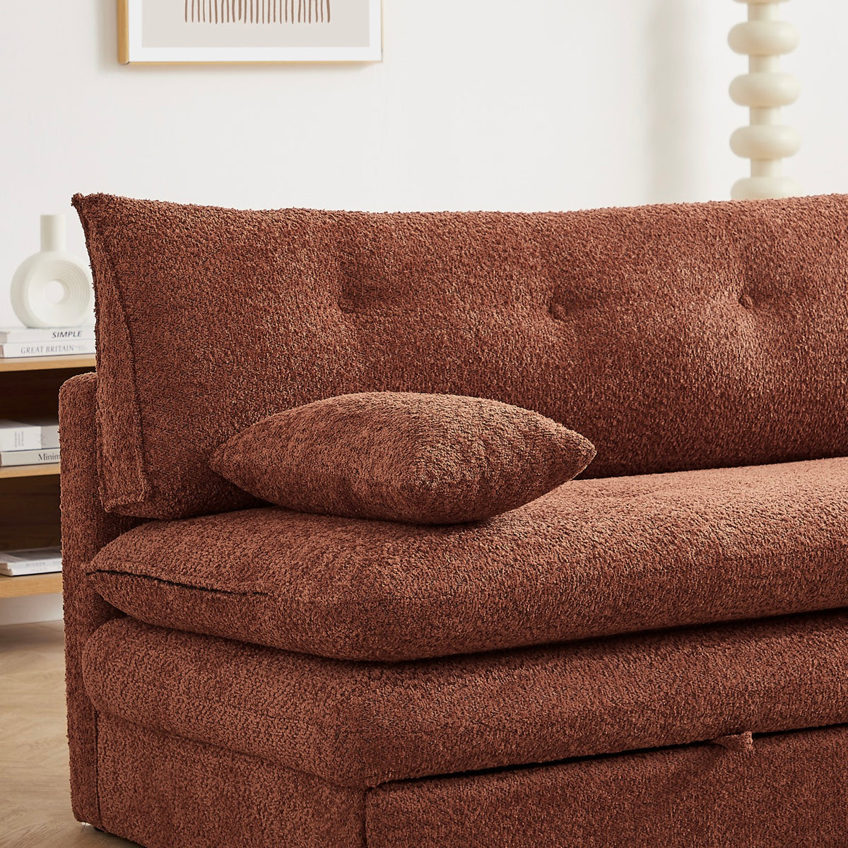 Kiara - Sofá cama de 3 plazas - Tejido bouclé terracota