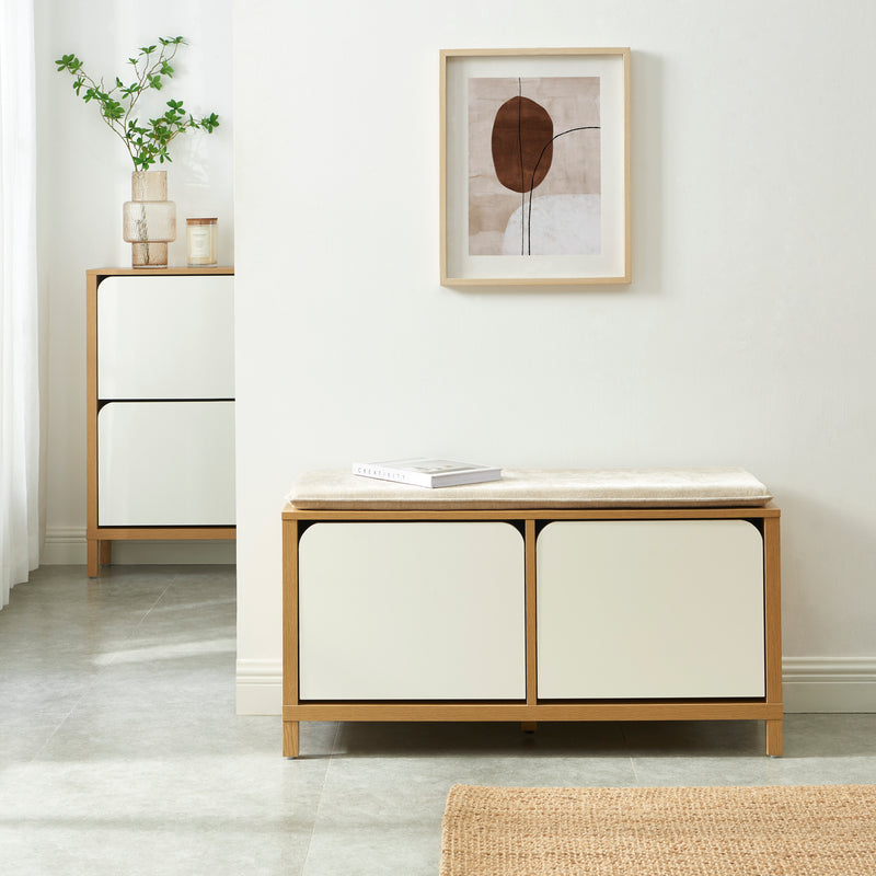 Banc À Chaussures - Kilda - Effet Chêne - Blanc