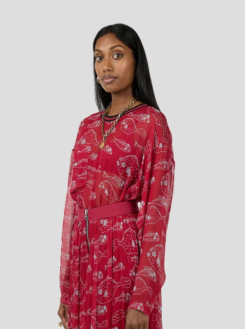 T-Shirt Kiss En Mousseline Imprimée Aquarium Pour Femmes