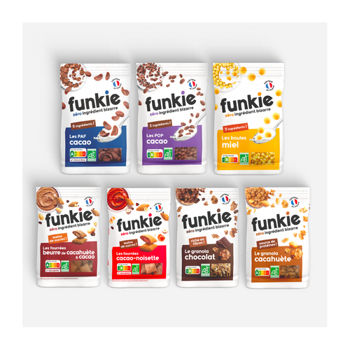 Les produits de la marque Funkie, vus sur M6 dans l'émission QUI VEUT ÊTRE MON ASSOCIÉ. 
Ce pack contient les meilleures céréales de la marque Funkie. Les meilleures alternatives du rayon :

Les PAF Cacao, en 5 ingrédients
Les POP Cacao, en 3 ingrédients
Les boules miel, en 3 ingrédients
Les fourrées beurre de cacahuète & cacao Funkie, nutriscore A
Les fourrées caca-noisette, nutriscore A
Le granola chocolat
Le granola cacahuète
