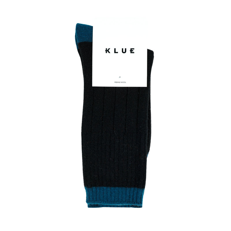 Chaussettes En Laine Mérinos Avec Bandes - Noir Et Bleu