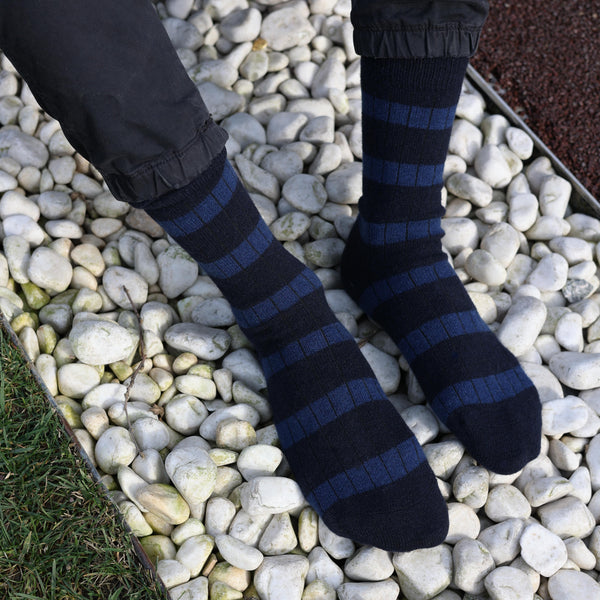 Gestreepte sokken van merinowol - Marineblauw en blauw