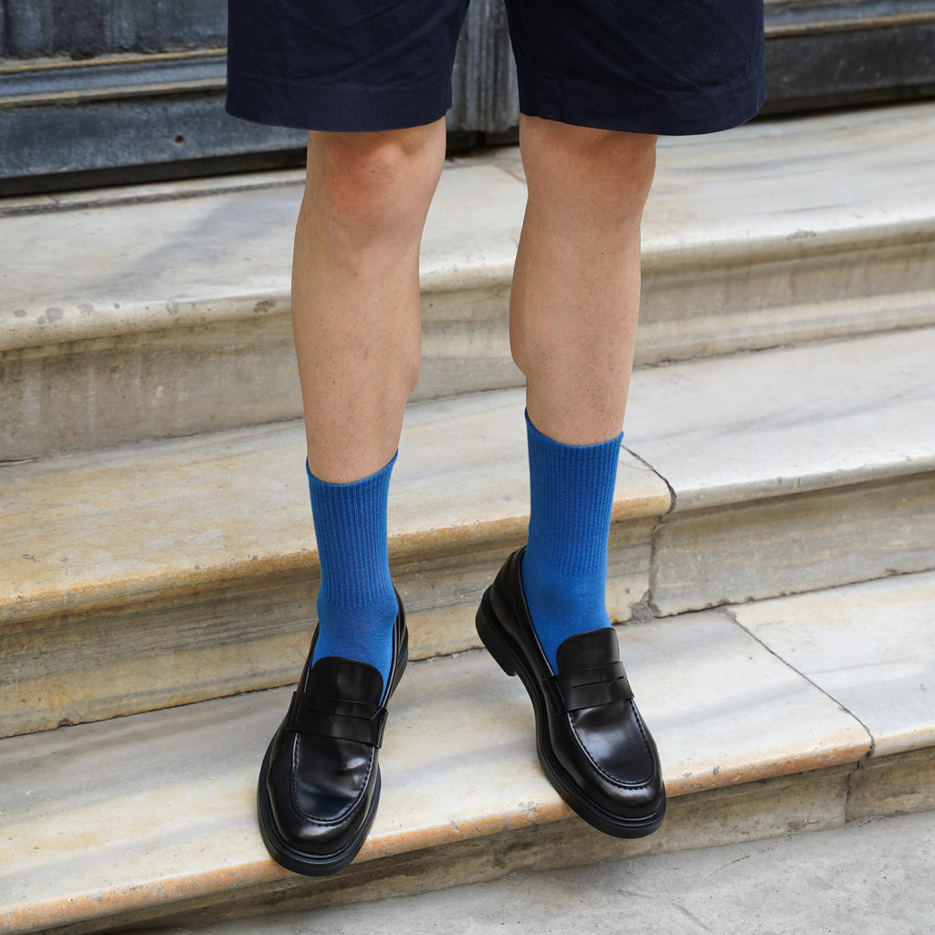 Chaussettes De Tennis En Coton Biologique - Bleu Électrique Uni