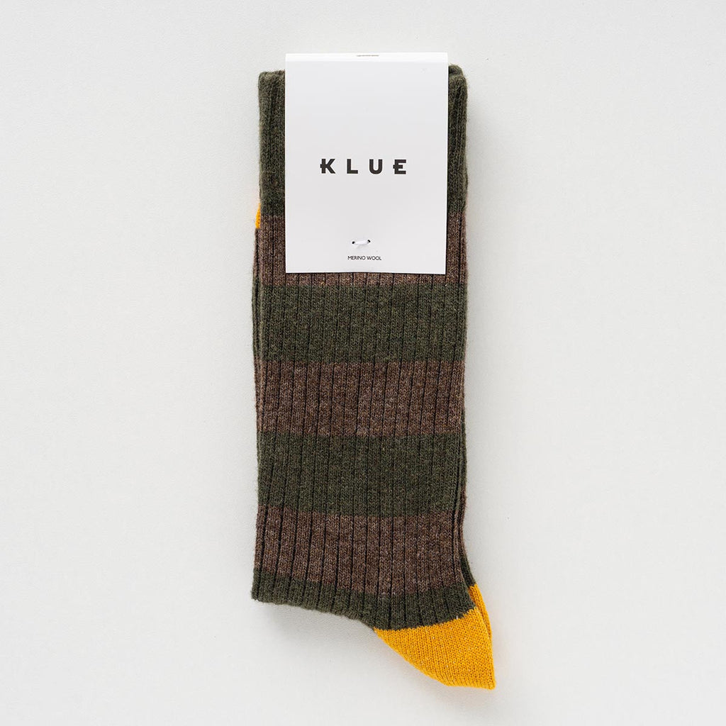 Chaussettes En Laine Mérinos À Rayures - Kaki Et Jaune
