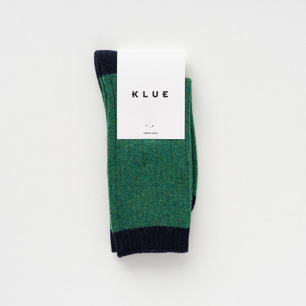Chaussettes En Laine Mérinos Avec Bandes - Vert Et Noir