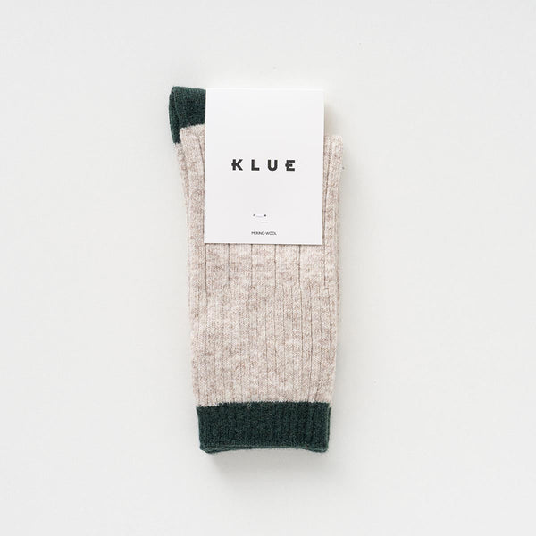 Chaussettes En Laine Mérinos Avec Bandes - Sable Et Vert