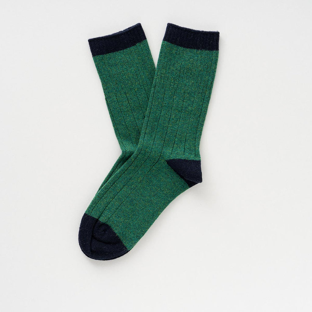 Chaussettes En Laine Mérinos Avec Bandes - Vert Et Noir