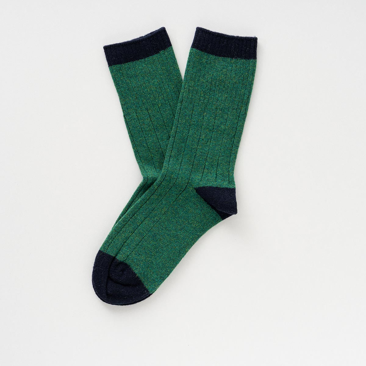 Chaussettes En Laine Mérinos Avec Bandes - Vert Et Noir