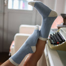 Chaussettes En Laine Mérinos Avec Bandes - Bleu