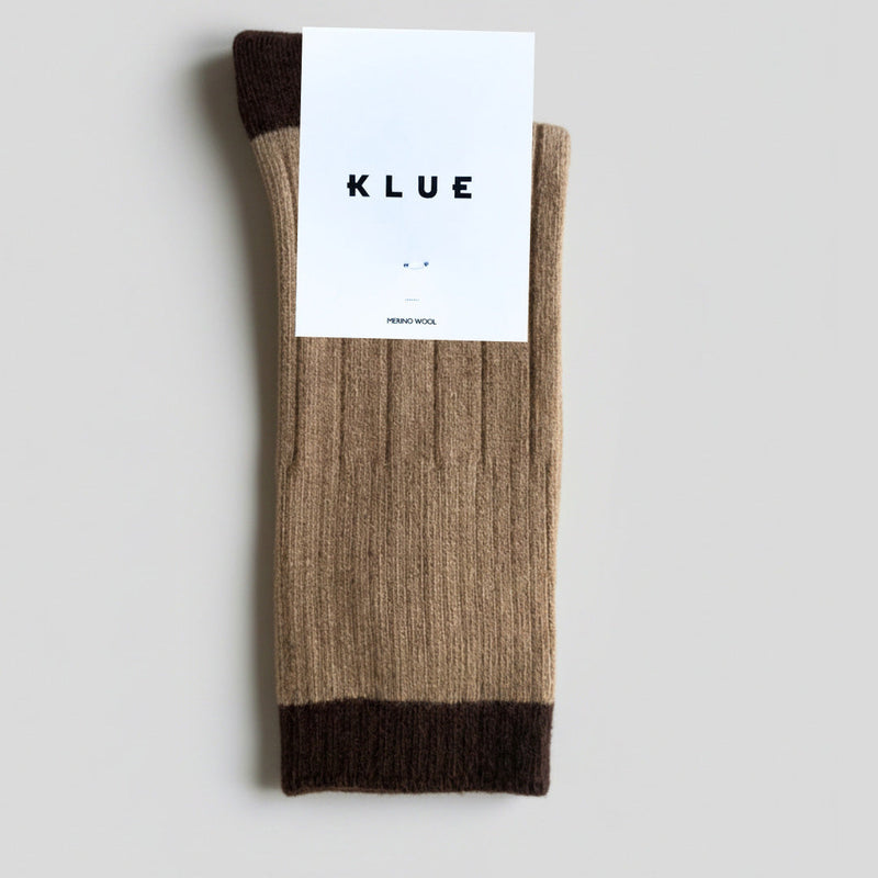 Chaussettes En Laine Mérinos Avec Bordures - Caramel Et Marron